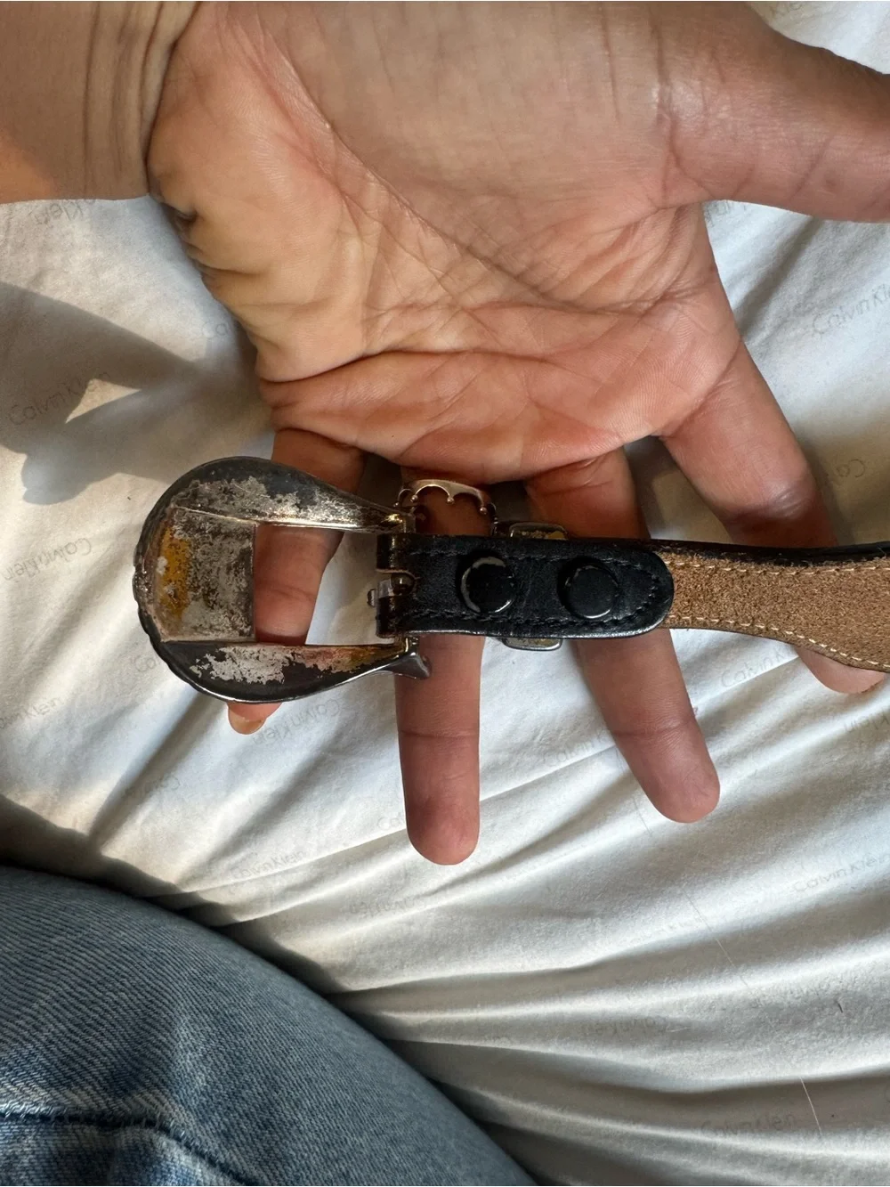 Black Leather Belt with Silver Buckle vintage.